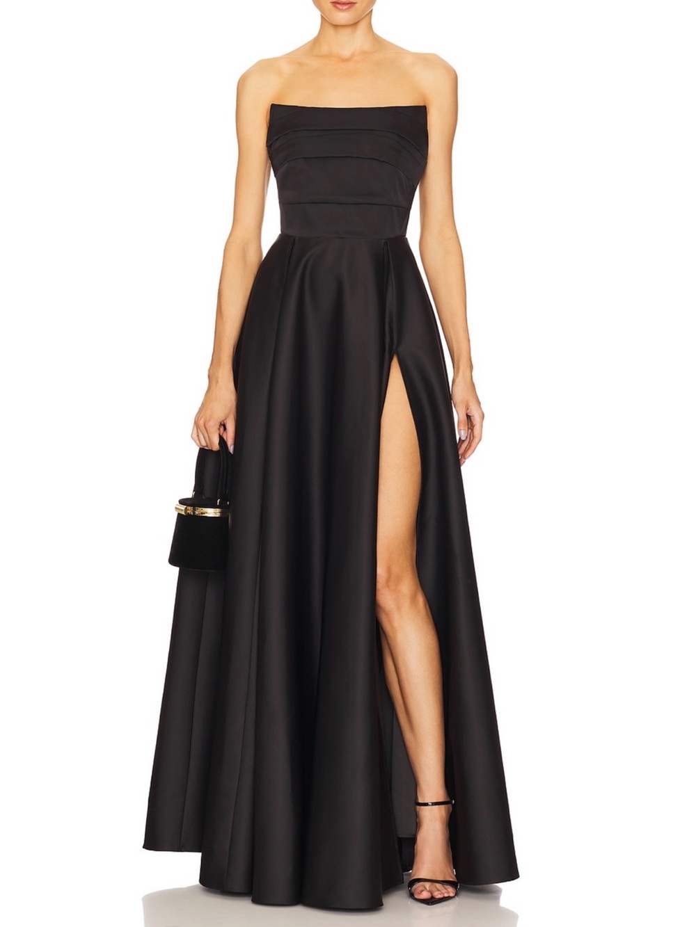 Sau Lee REVOLVE Heidi Gown Strapless Black Evening Gown with High Thigh Slit